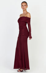 Waverly Maxi Dress - Long Sleeve Off Shoulder Dress in Wine