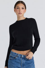 Black Cashmere + Wool Crew Neck Sweater