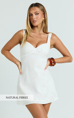 Brigitta Mini Dress - Embroidered Sweetheart A Line Dress in White