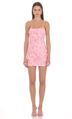Floral Embellished Mini Dress in Pink