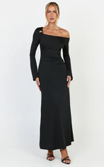 Daisy Maxi Dress - Long Sleeve Gold Hardware Detail Maxi Dress in Black
