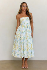 Afternoon Bliss Strapless Floral Maxi Dress White