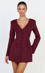 Lavender Mini Dress - Wide Neck Button Down Blazer Dress in Wine
