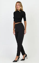 Hermie Pants - High Waisted Cropped Tailored Pants in Black