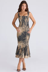 Leopard Print Hand Beaded Embellished Midi Dress - Limited Edition