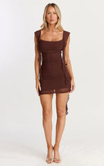 Rosha Mini Dress - Ruffle Strap Dress in Chocolate