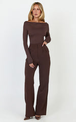Tisdale Top - Boat Neck Long Sleeve Top in Choc