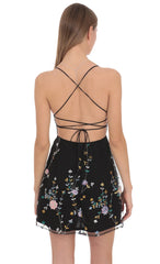 Floral Sequin Mini Dress in Black