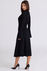 Black A-line Midi Skirt