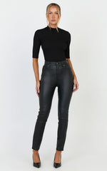 Whinnie Jeans - High Waist Skinny Coated Denim Jeans in Black