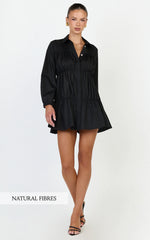Elodie Mini Dress - Button Down Ruched Tiered Smock Dress in Black