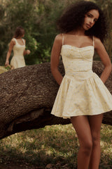 Lemon Floral Print Cotton Corset Mini Dress