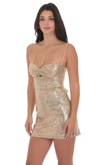Sequin Front Twist Bodycon Dress in Gold