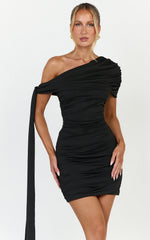 Bree Mini Dress - Cape Tie Off Shoulder Dress in Black