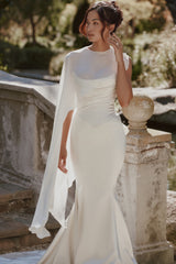 Ivory Draped Pure Silk Asymmetric Shawl