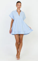 Calissa Mini Dress - Frill Hem Smock Dress in Light Blue