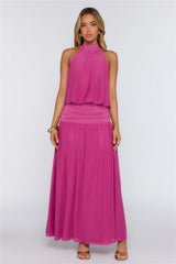 Dreamy Flowy Halter Maxi Dress Magenta