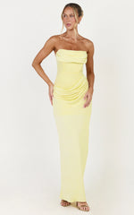 Phoebe Maxi Dress - Strapless Structured Bodice Drape Skirt Dress in Lemon