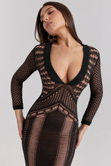 Black Plunge Midi Dress