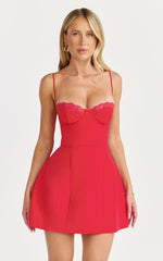 Benson Mini Dress - Sweetheart Fit And Flare Tulip Dress in Red