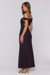 Yacht Club Dreams Mesh Off Shoulder Maxi Dress Deep Plum