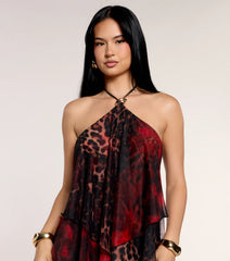 Wild Card Chiffon Halter Mini Dress