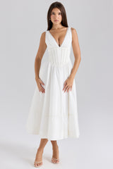 White Stretch Cotton Midi Sundress