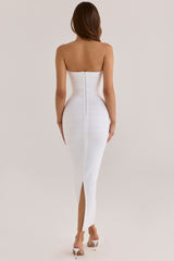True White Strapless V Waist Bandage Maxi Dress