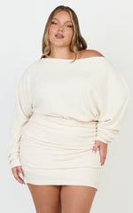 Alyce Mini Dress - Long Sleeve One Shoulder Dress in Off White