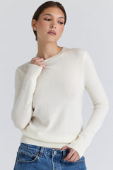 Ivory Cashmere + Wool Crew Neck Sweater
