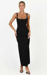 Celestine Midi Dress - Adjustable Strap Structured Dress in Black