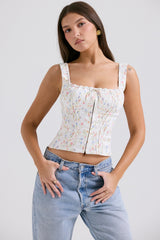 White Posy Print Top