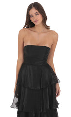 Corset Ruffle Strapless Maxi Dress in Black