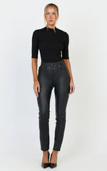 Whinnie Jeans - High Waist Skinny Coated Denim Jeans in Black