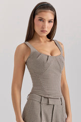 Brown Puppytooth Boned Corset Top