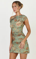 Jem Mini Dress - Asymmetrical Neckline Cap Sleeve Dress in Multi