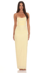 Pointed Corset Strapless Maxi Dress in Yellow