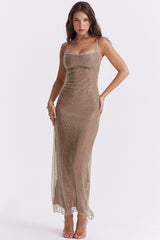 Cafe Au Lait Beaded Maxi Dress - Limited Edition