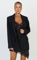 Michelle Blazer - Oversized Plunge Neck Button Up Blazer in Black