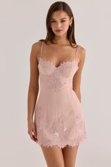 Blush Custom Hand Beaded Embellished Mini Dress - Limited Edition