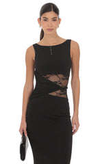 Lace Cutout Maxi Dress in Black