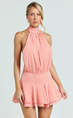 Bryonie Mini Dress - Backless Halter Dress in Grapefruit