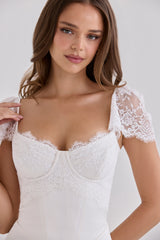 White Satin + Lace Midi Dress