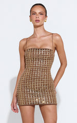Daphne Mini Dress - Bodycon Sequin Embellished Dress in Gold