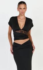 Sienne Top - Twist Overlay Lace Panel Top in Black