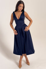 Midnight Twist Strap Satin Midi Dress
