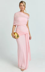 Nicolette Maxi Dress - Cape Sleeve Off Shoulder Dress in Pink