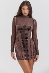 Brown Velvet & Lace Corset Dress