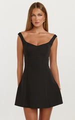 Jayce Mini Dress - Off The Shoulder A Line Dress in Black