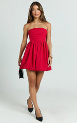 Shaima Mini Dress - Strapless Bubble Hem Dress in Red
